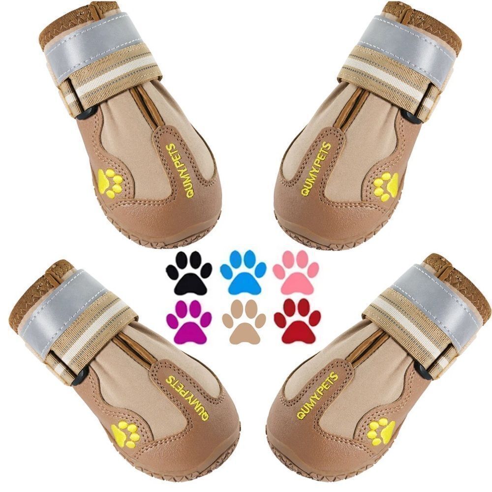 QUMY Dog Boots & Paw Protectors for Snow, Hot Pavement, Rain, Anti Slip khaki